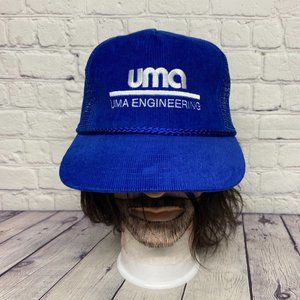 Vintage Trucker Hat Mesh Corduroy Rope Cap Snapback Blue UMA Engineering 90s